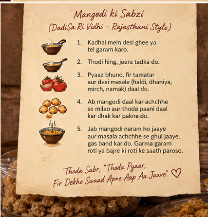 DadiSa's 5-Step Mangodi ki Sabzi Recipe Card